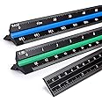 OwnMy 3 Pack 30CM Solid Aluminum Triangular Architect Scale Ruler Set, 3-Colors-Groove Architectural and Engineer Scale Metal Ruler Set, Clear Scale Metal Drafting Rulers for Civil Engineer Blueprint