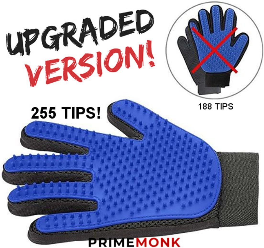 Pet Grooming Glove - Pet Brush Glove With Premium 255 Bristles - Pet Deshedding Glove - Perfect for Dogs, Cats and Animals with Long & Short Hair
