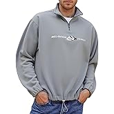 ZAFUL Men’s Vintage Two-Tone Colorblock Quarter Zip Sweatshirt – ALASKA NEW YORK Letter Graphic Fleece Polo Pullover