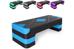 HOOKUNG Adjustable Workout Aerobic Stepper in Fitness & Exercise Step Platform Trainer 3 settings adjustable height 4”-6”-8”