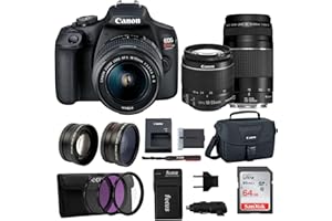 Canon EOS Rebel T7 DSLR Camera EF-S 18-55mm and EF 75-300mm Double Zoom Lens Kit Bundle with Lens Set, Battery and Charger, Filter Kit, and 64GB Memory Card (4 Items)