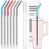Soledea 40 oz Straight Metal Straws for 40 oz Stanley Tumbler, 6 Pcs Stainless Steel Reusable Drinking Metal Straw with Colourful Silicone Tips,Straw for Glass Cups, BPA FREE