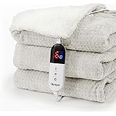 blunique Heated Blanket Electric Blanket Twin Waffle, 62x84 Inches Sherpa Fleece Fast Heating Blanket 6 Heating Levels & 10 Hours Auto Off ETL Certification,Beige Twin