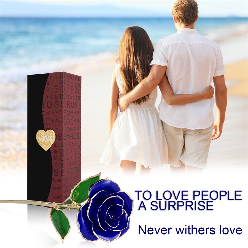 24K Gold Rose Flower, Metal Dipped Roses Artificial Flowers for Valentine Day, Anniversary, Birthday for Lover Mother Girlfriend, 24K Golden Plated Rose in Present Box Red