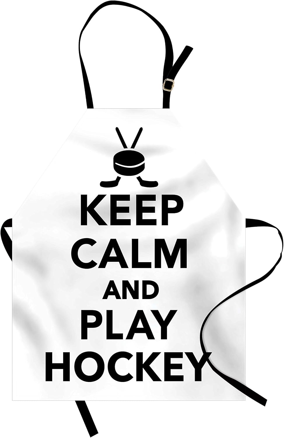 Ambesonne Hockey Apron, Keep Calm and Play Hockey Words with Sticks in Black and White Competition Sports, Unisex Kitchen Bib with Adjustable Neck for Cooking Gardening, Adult Size, Black White