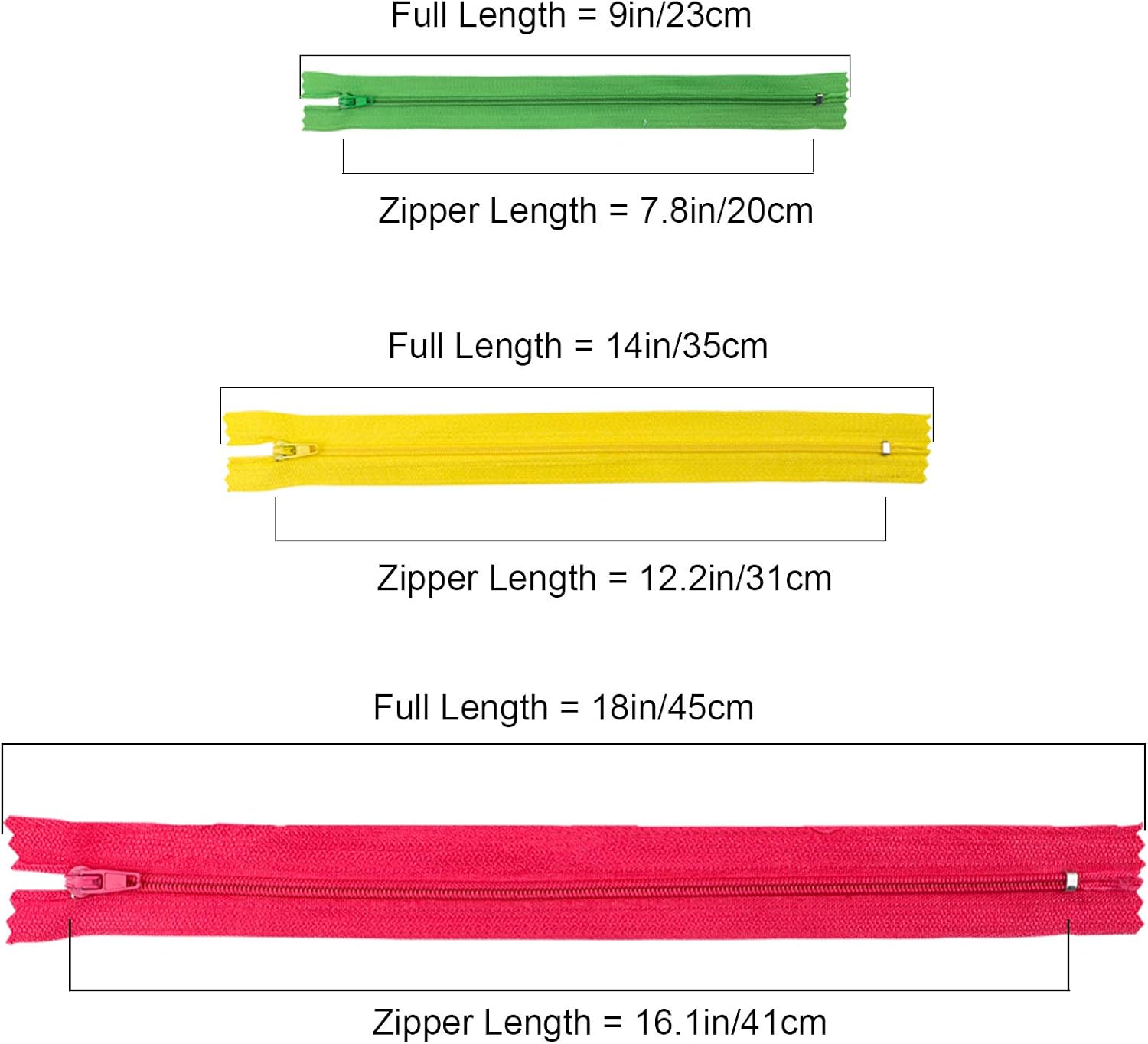 Outuxed Zippers 120pcs 9 Inches 14 Inches 18 Inches Mixed Nylon Coil Zippers Colorful Sewing Zippers for Tailor Sewing Crafts, 20 Assorted Colors
