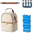 BABEYER Breastmilk Cooler Bag with Ice Pack Fits 6 Baby Bottles up to 9 Ounce, Breast Milk Pump Cooler Bag with Shoulder Strap for Nursing Mom Daycare, Work, Travel- Cream