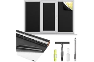 Kromapolis Blackout Window Privacy Film Total Light Blocking Room Darkening Window Covering, Removable Static Cling Frosted Glass Tint, Non-Adhesive, Black 17.5'' x 78.7''