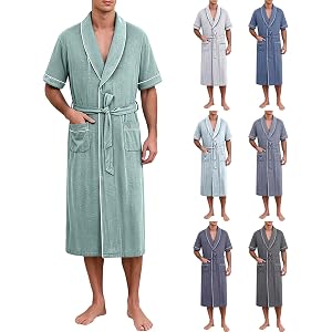 Lmdudan Mens Short Sleeve Bathrobe Lightweight Housecoat with Belt and Pockets, Soft Sleepwear Loungewear for Home Travel