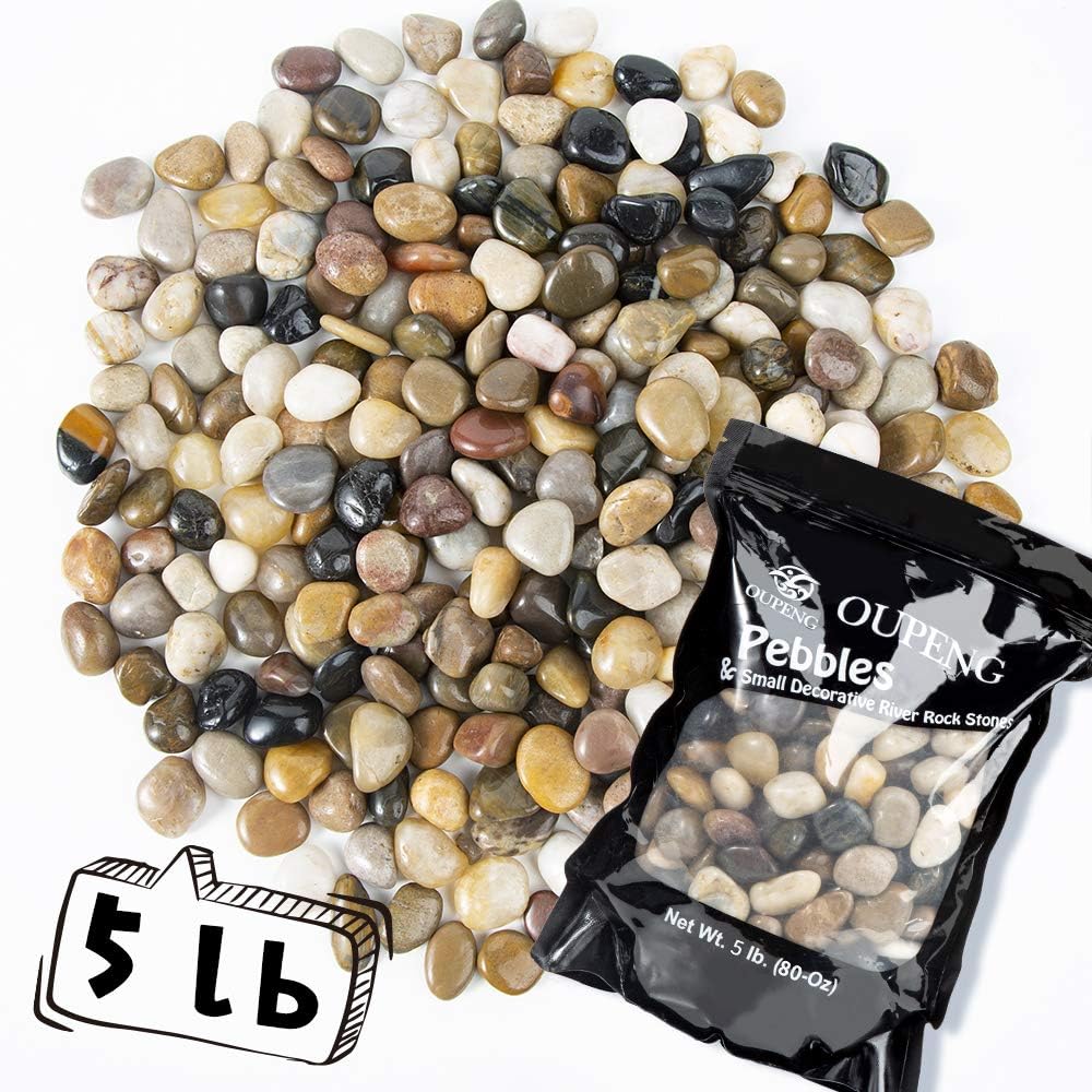 Hardscaping Materials - OUPENG Pebbles Polished Gravel, Natural Polished Mixed Color Stones, Small Decorative River Rock Stones 5 Pounds (80-Oz)