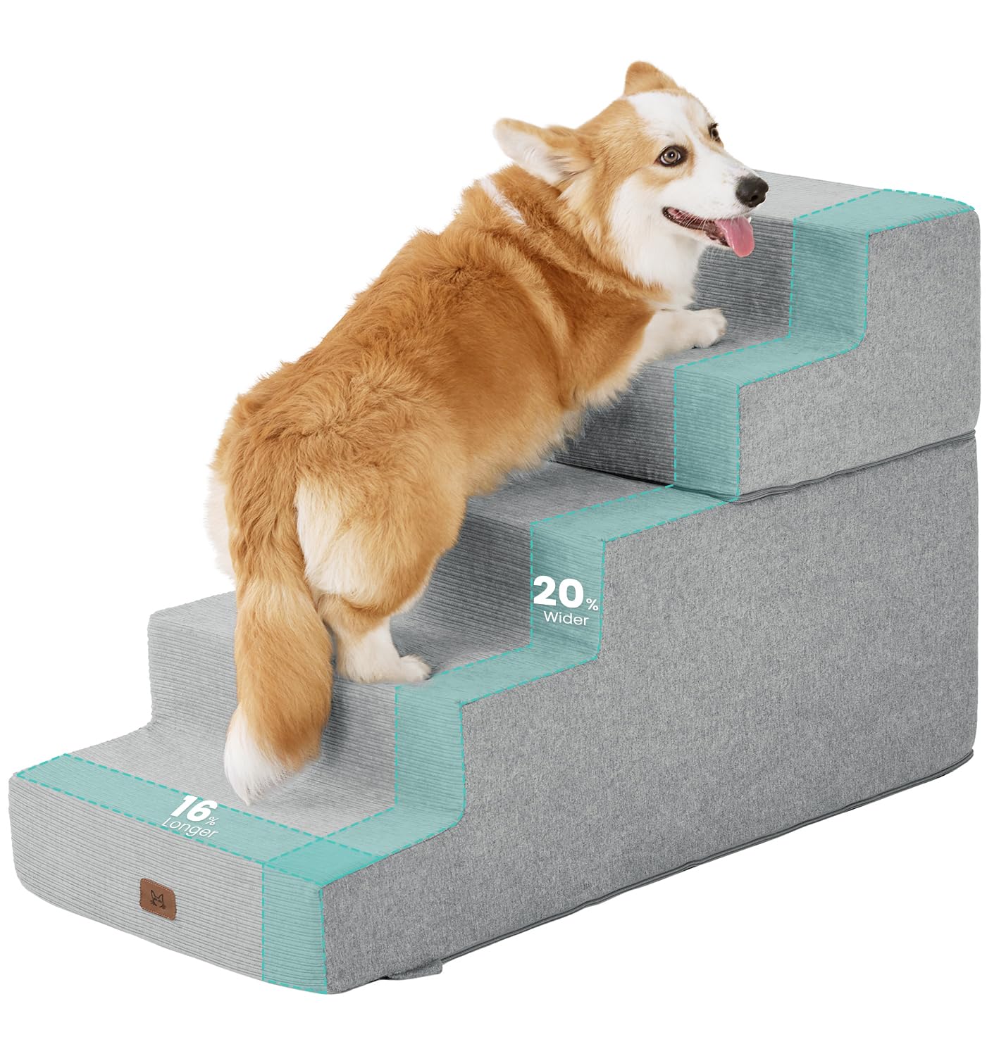 Made4Pets Dog Stairs for High Bed, Extra Wide Pet Stairs for Bed Couch Sofa, 35D Foam Pet Steps for Small Dogs and Cats(Up to 40lbs), Non-Slip Bottom Dog Steps, Light Grey, 5 Steps Image