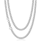 Suplight Stainless Steel Flat Link Chain Necklace 4mm/6mm Box Chains for Men Women Hip Hop Jewelry for Rapper 18"-30", Send Gift Box