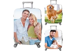 Custom Luggage Cover Suitcase Protector - Personalized Your Photo Text Logo Name, Double-Sided Design, Elastic Washable Trave