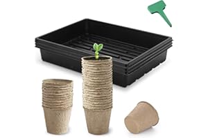CEED4U Seed Starter Kit Propagator Plant Grow, 4 Inches Peat Pots, 15x11 Inches Growing Trays, 15 Packs Plant Labels, Plant Cultivation Set for Indoor Outdoor Classrooms Greenhouse
