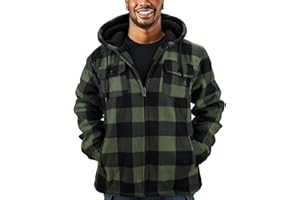 Butygity Thick Plaid Flannel Jacket for Men Sherpa Fleece Lined Hooded Coat Heavy Winter Warm Thermal Full Zipper Hoodies