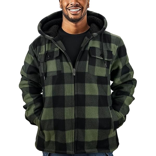 SWJGLITTR Men's Hooded Plush Jacket Male Color Matching Winter