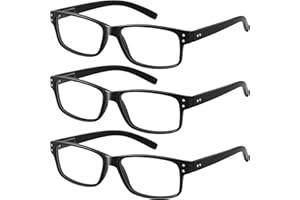 resjok 3Pairs Reading Glasses Men - Blue Light Blocking Square Readers with Spring Hinge Anti Eyestrain Eyeglasses