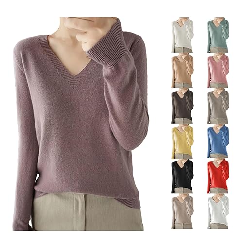Cotton Jumpers For Women Uk Womens Ladies Jumpers V-Neck Long Sleeve Pullover, Lightweight Soft Womens Sweaters Base Layer Top For Autumn Winter Sweaters For Women Uk Purple M