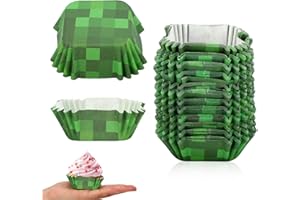 300pcs Pixel Cupcake Liners, Video Game Theme Square Baking Cups for Game Theme Party Decoration Dessert Candies Decor(Green)