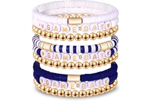 NLCAC 9 Pack Game Day Bracelets Stackable Heishi Beaded Stretchy Bracelet Preppy Jewelry Baseball Football Team Bracelets Sports Fan Accessories Gifts