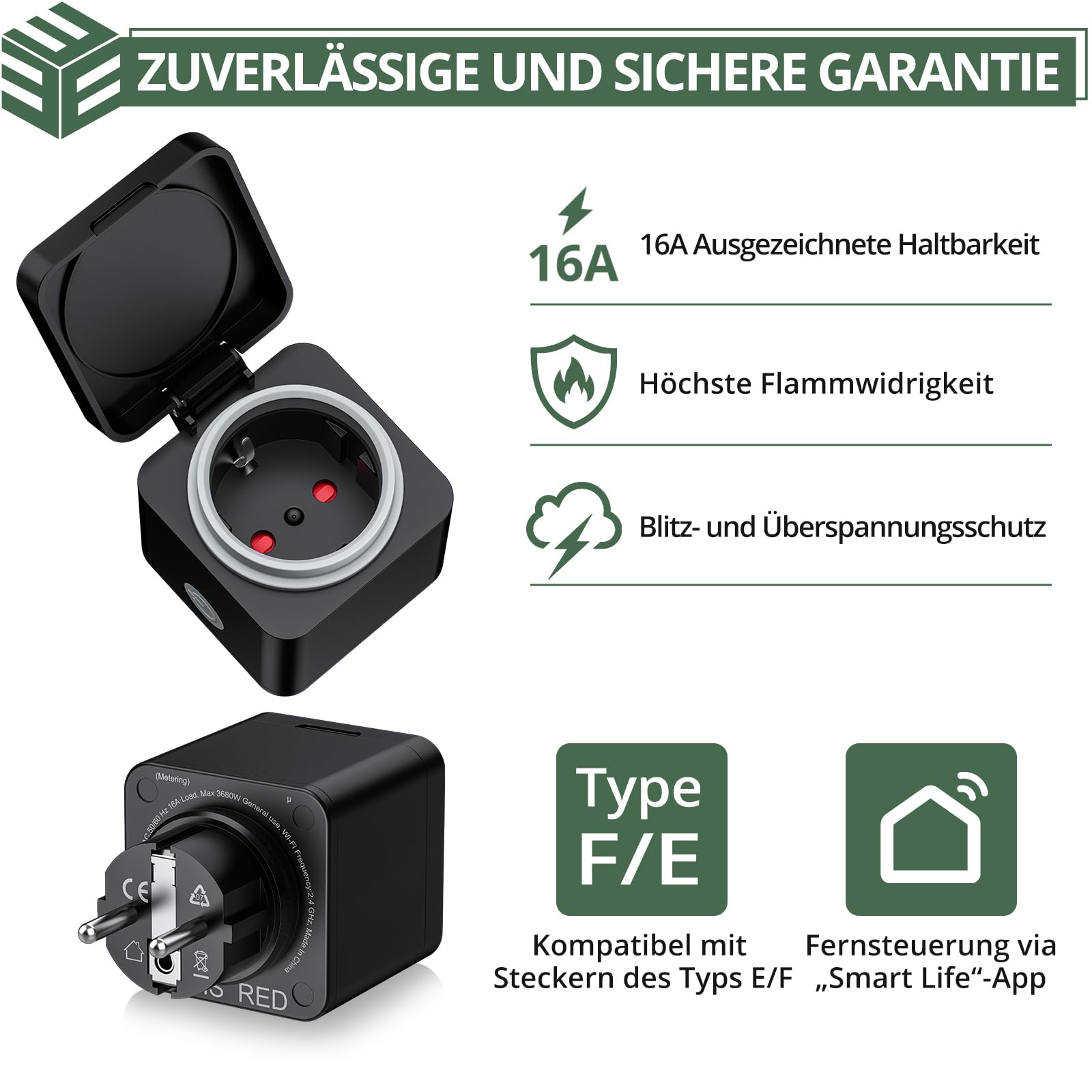 EYPINS WLAN Steckdose Outdoor IP54, Smarte Außensteckdose mit Strommessung, Zeitplan, Überlastschutz, Sprachsteuerung über Alexa & Google Home, Smart Life App Fernbedienung, 3680W/16A Steckdose 2PCS 6