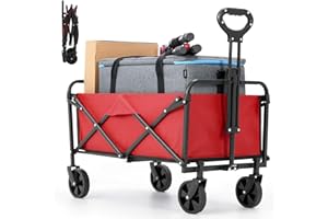 ZOMEYLPO Collapsible Foldable Wagon,Wagons Carts Foldable with Wheels,Utility Grocery Folding Wagon for Sand Garden Sports Shopping Outdoor,Large Capacity(Red).