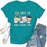 Qskall 100 Days of School Shirt for Women 100th Day of School Tshirts Teacher Tee Top