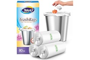 TEIVIO 1.2 Gallon 80 Counts Strong Trash Bags Garbage Bags, Bathroom Trash Can Bin Liners, Small Plastic Bags for home office kitchen, fit 5-6 Liter, 0.8-1.6 and 1-1.5 Gal, Clear