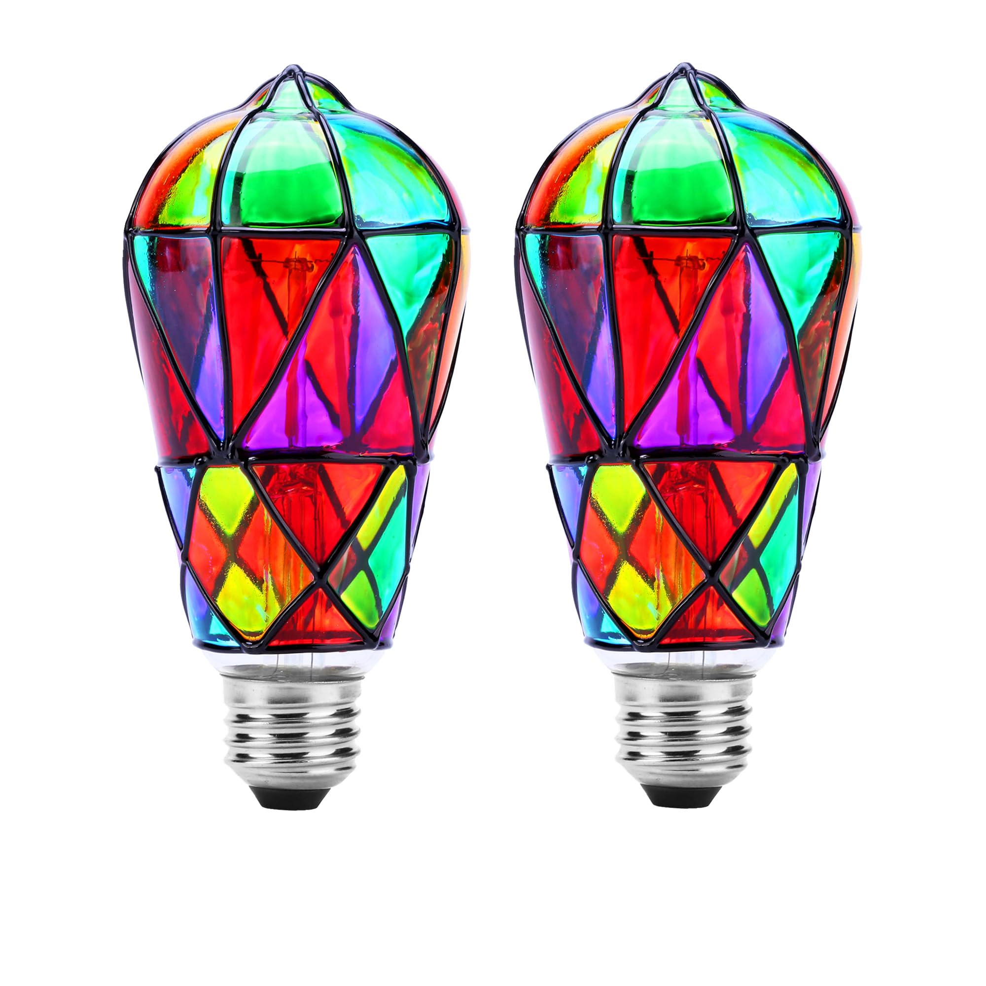 Photo 1 of Tidorlou 2 Pack Stained Glass LED Light Bulb, Dimmable E26 Medium Base, ST64 3.5W LED Bulb for Home Party, Balcony, Garden, Christmas Halloween Decoration