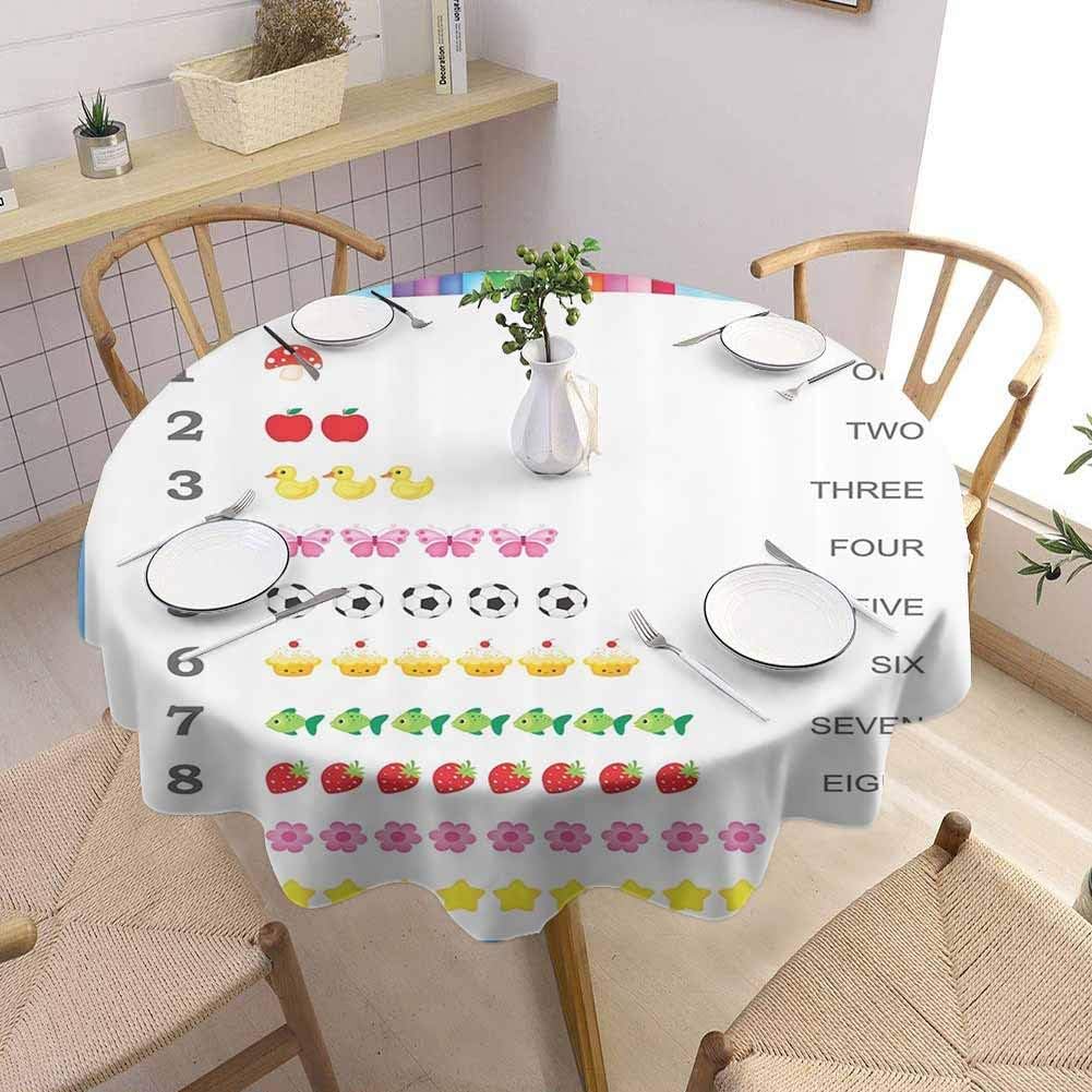 DILITECK Count to Ten Educational Numbers Print Round Tablecloth Art Prints Numbers Kids Play Children Special Education Daycare Easy to Clean Diameter 54 Blue White Red Yellow Pink Green