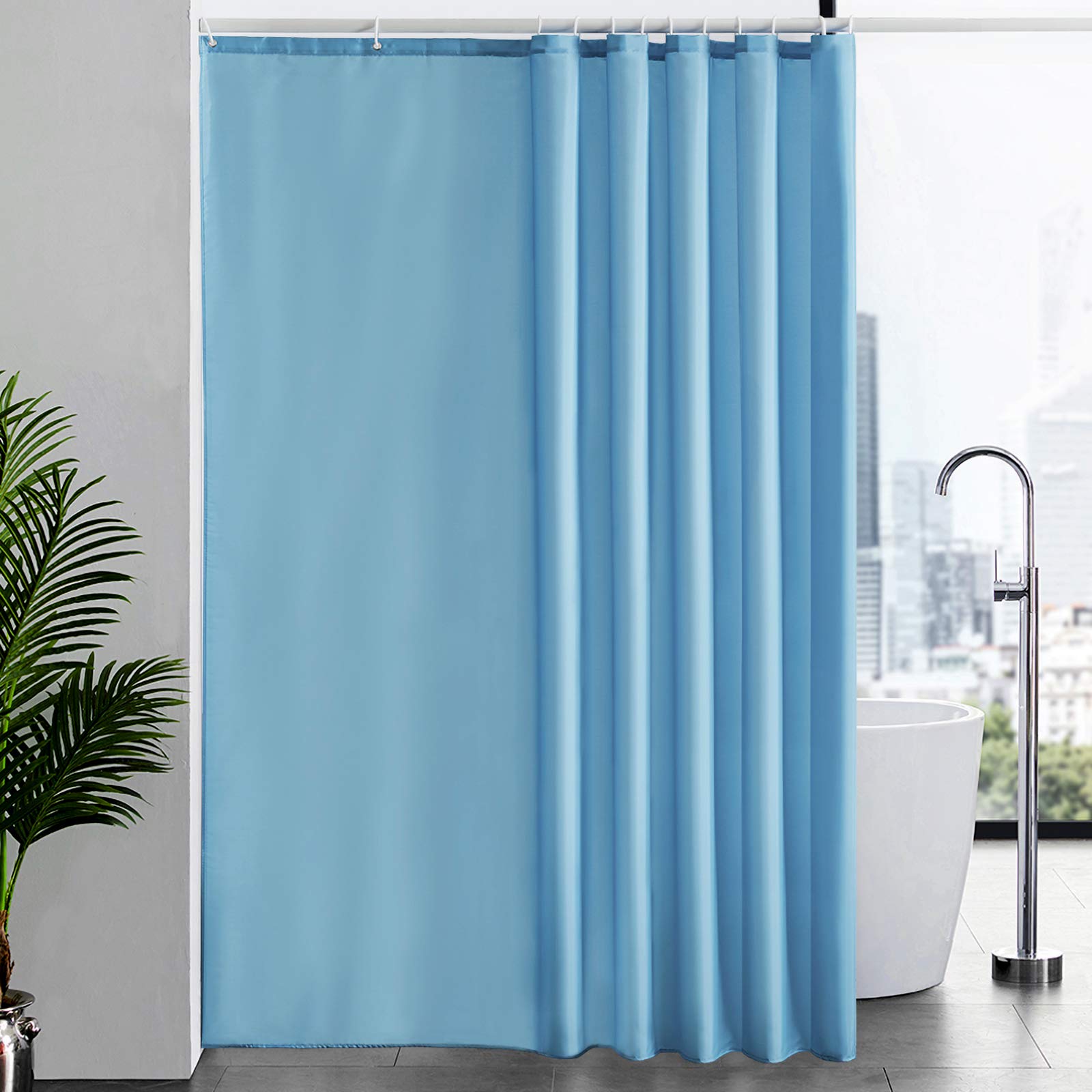 Furlinic Shower Curtain 94x78 Fabric Extra Long Waterproof Weighted Bottom Washable Liner For Wet room Family Hotel Sky Blue Sets 12 Plastic Hooks.
