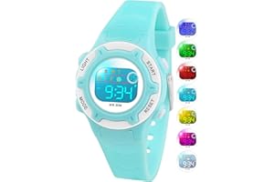 DTKID Digital Kids Watch 30 M Waterproof, 7 Color Lights Time Teaching Watch Easy to Read for Girls Boy 5-16