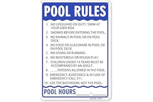 AOOCY Pool Rule Sign - Large 10" x 13" Weather-Resistant Metal Swimming Safety Sign with Pre-Drilled Holes, Suitable for Pools & Water Parks (10 Rules)