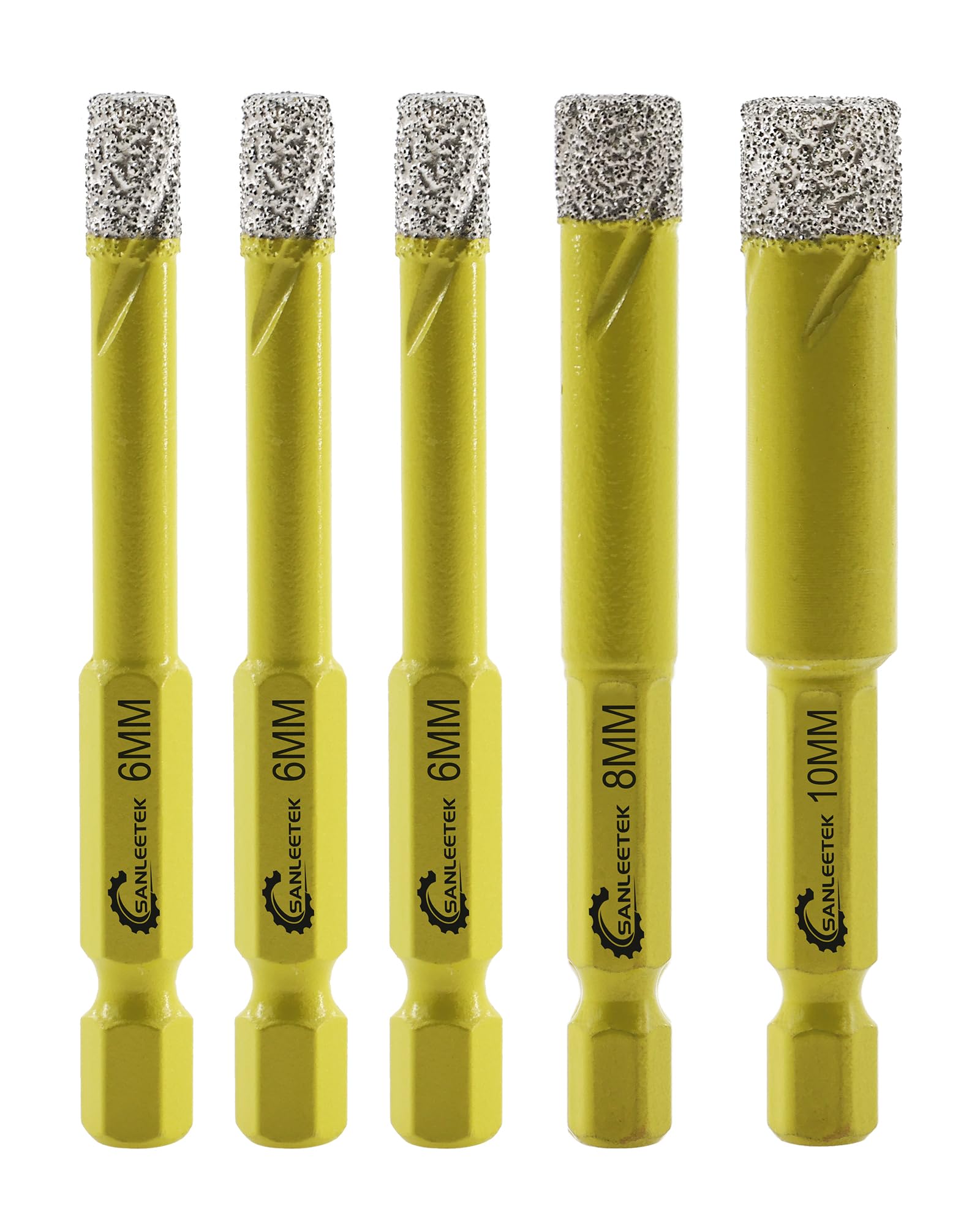 Dry Diamond Drill Bits Set - 5pcs 6/6/6/8/10mm SANLEETEK Hole Saw Kit with Quick Change Hex Shank for Marble Granite Ceramic Porcelain Tile Stoneware Quartz — image 1