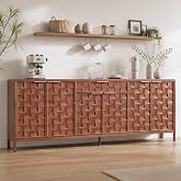 ApexFlow 70" Sideboard Buffet Cabinet with 3D-Checkerboard Doors, Mid Century Wood Buffet Table with Storage, Coffee Bar Cabinet, Entryway Cabinet for Living Room Kitchen, Walnut