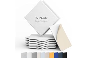 Berlai 15 Pack Acoustic Panels Self Adhesive Sound Proof Foam Panels, 12x12x0.4" High Density Sound Absorbing Panels, Square Acoustic Tiles for Recording Studio Home Theater Office Room(Snow White)