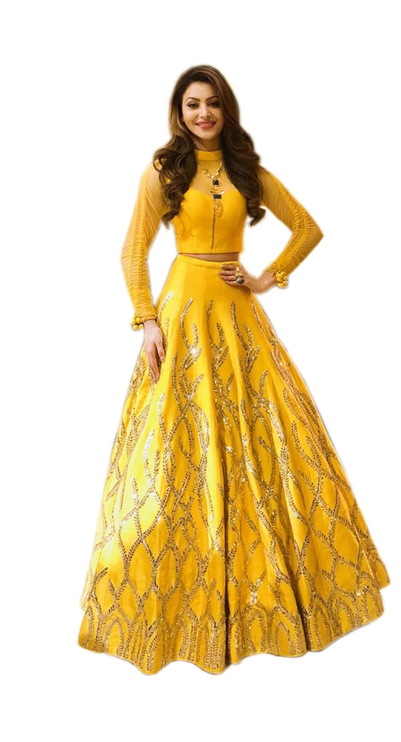 tread india raw silk lehenga choli (tread-urvashi yellow lehenga_yellow_free size)