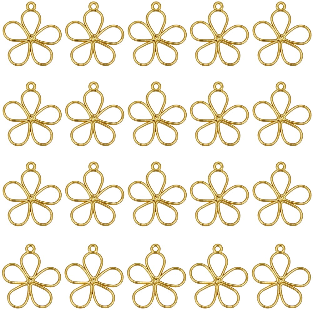 SUNNYCLUE 1 Box 100Pcs Hollow Flower Charms Bulk Open Bezel Frame Charms Gold Alloy Golden Vintage Mini Spring Blossom Cute Dangle Floral Bulks for jewellery Making Woman Necklace Earring
