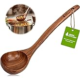 AIUHI 12.6″ Larger Wooden Ladle for Cooking, Long Handle Soup Spoon, Durable & Non-stick Teak Wood Ladle Spoon