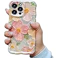 Mouzor Cute Case for iPhone 14 Pro Max, Colorful Retro Oil Painting Printed Flowers Case, Fashion TPU Laser Beam Glossy Pattern Curly Waves Frame Shockproof Protective Cases Cover for Girls Women