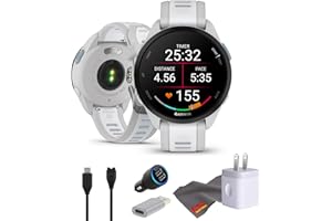 Garmin Forerunner 165 GPS Running Smartwatch, Fitness Tracker Smart Watch for Men and Women Bundle with Accessories - Mist Gray/Whitestone