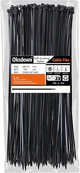 Oksdown 100 Pack Black Cable Ties 200mm 2.5mm Nylon Premium Self Locking