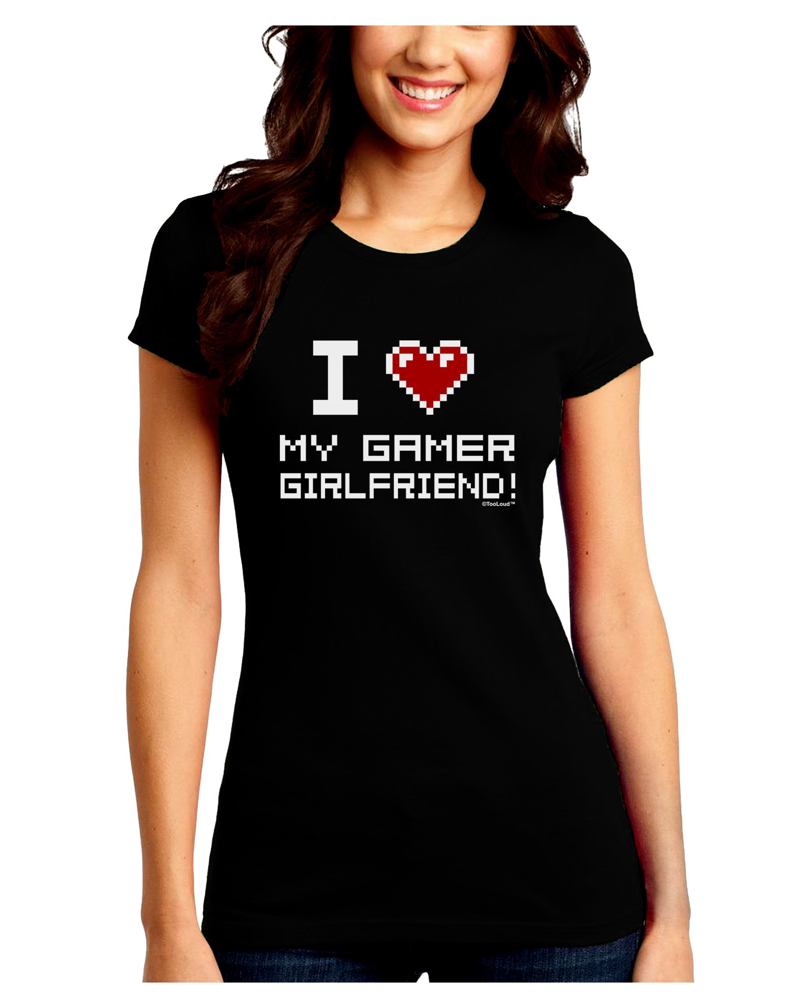  I Heart My Gamer Girlfriend Petite Crew Dark T Shirt