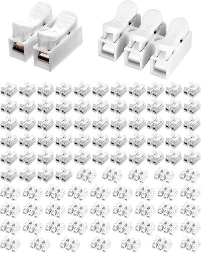 QWORK 100 Pcs CH2 CH3 Spring Wire Connectors Electrical Cable Terminal Block