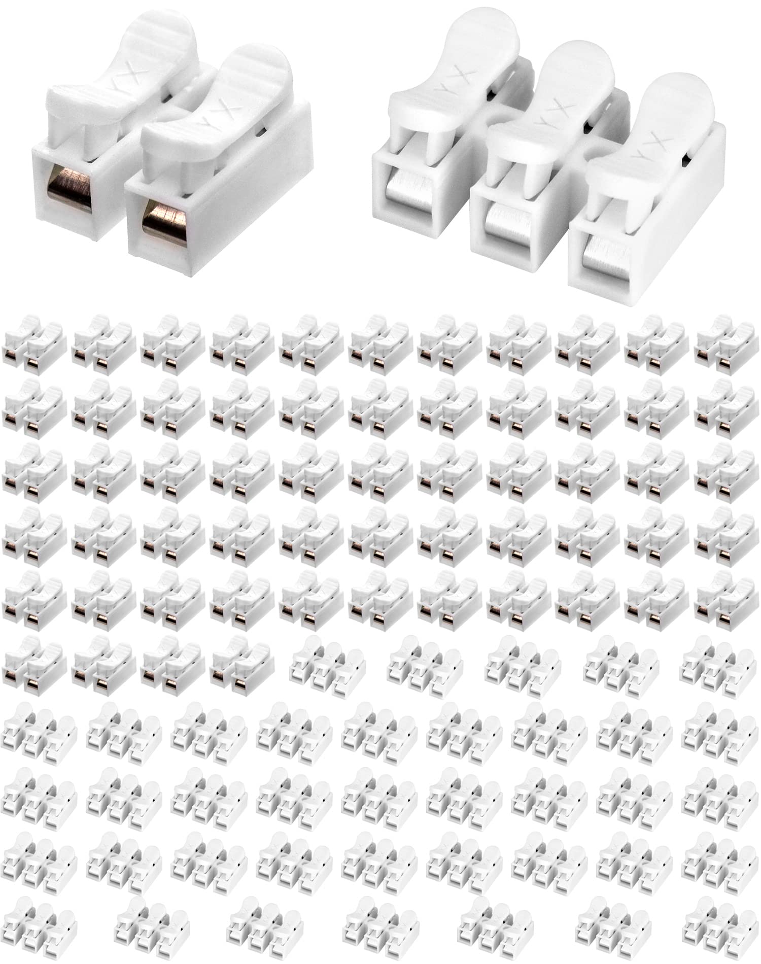 QWORK® 100 Pcs Spring Wire Connectors, CH2 CH3 Electrical Connector Blocks for Electrical Cables (60Pcs CH2 + 40Pcs CH3)