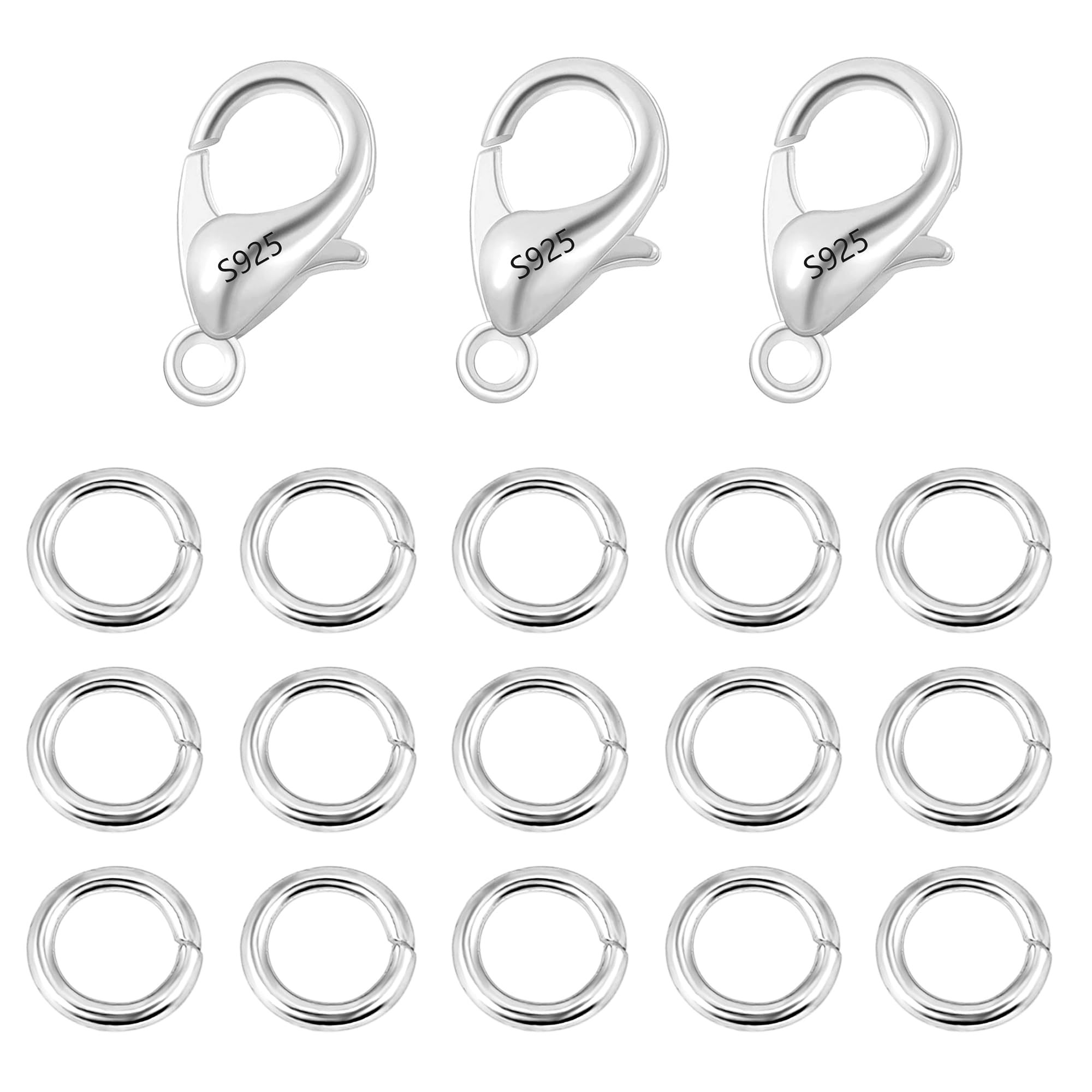 ALEXCRAFT 925 Sterling Silver Jewelry Making Set, 23Pcs Silver Lobster Clasp with Jump Rings Bracelet Necklace Connect Clasps, Large Lobster Necklace Clasp Pendant Charm Connector Jewelry Accessories — image 1
