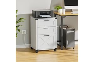 ONELIKE Small Wood File Cabinet with Lock, Nightstand with Charging Station, 3 Drawer Under Desk Lateral Filing Cabinets for Home Office, Printer Stand with Storage, White