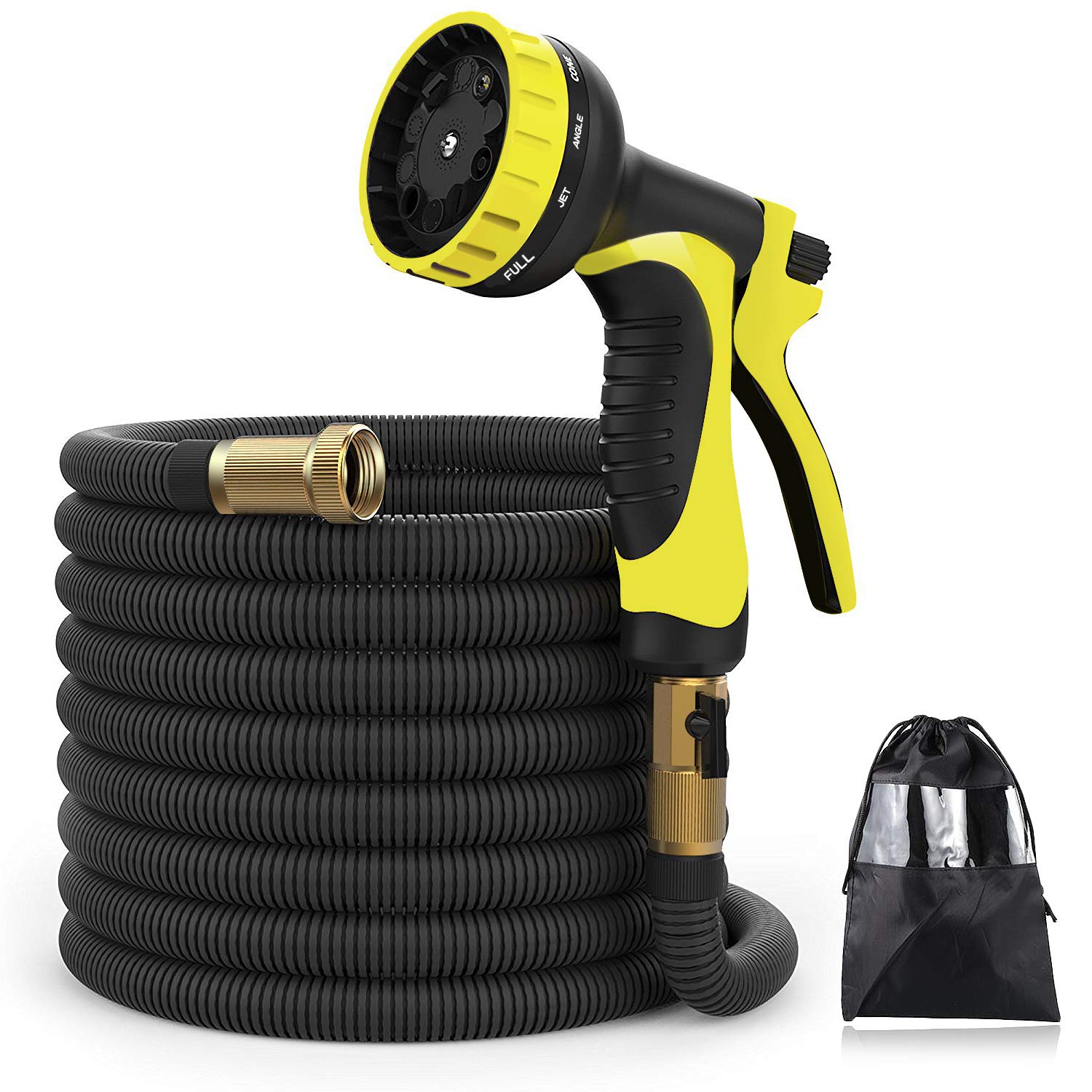 XBUTY New Version Garden Hose,50FT Expandable Water Hose 9 Patern Spray Nozzle,High Pressure Extra Strength Fabric Double Latex Core 3/4 Solid Brass Fittings with Carrying Bag