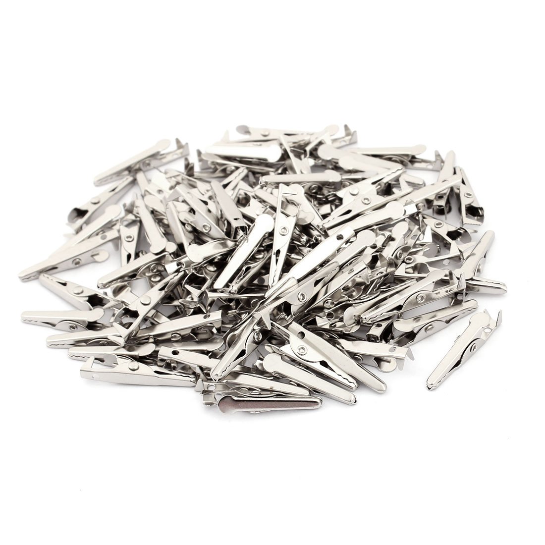 Sourcingmap Metal Non-Insulated Test Alligator Electrical Clip Clamp Connector 28mm Long 100 Pcs Silver Tone