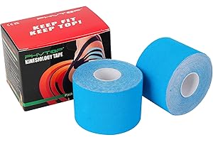 PHYTOP Kinesiology Tape 2" X 16.4', Sports Tape Athletic Kinesiology (2 Rolls Blue) Pain Relief of Muscles & Joint, Recovery Sports Injuries